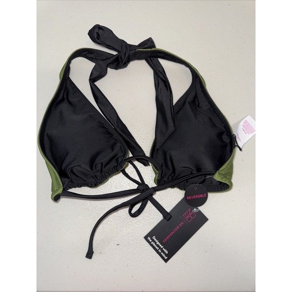 No Boundaries Reversible Swimsuit‎ Top Black Green Small - Picture 2 of 3